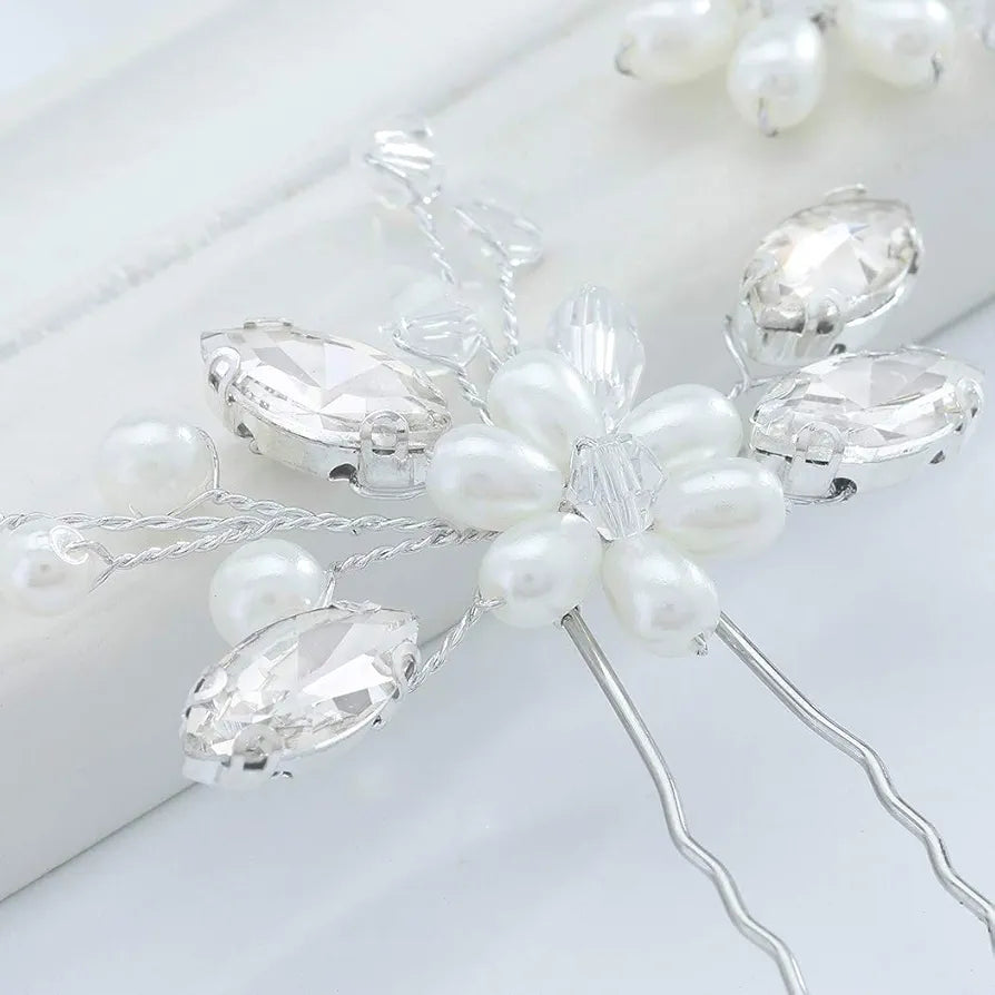 Pearl & Crystal Floral 2pcs Bridal Hair Pins