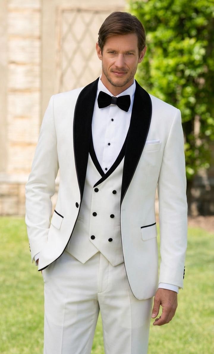 White Men’s Tuxedo Suit with Black Lapel