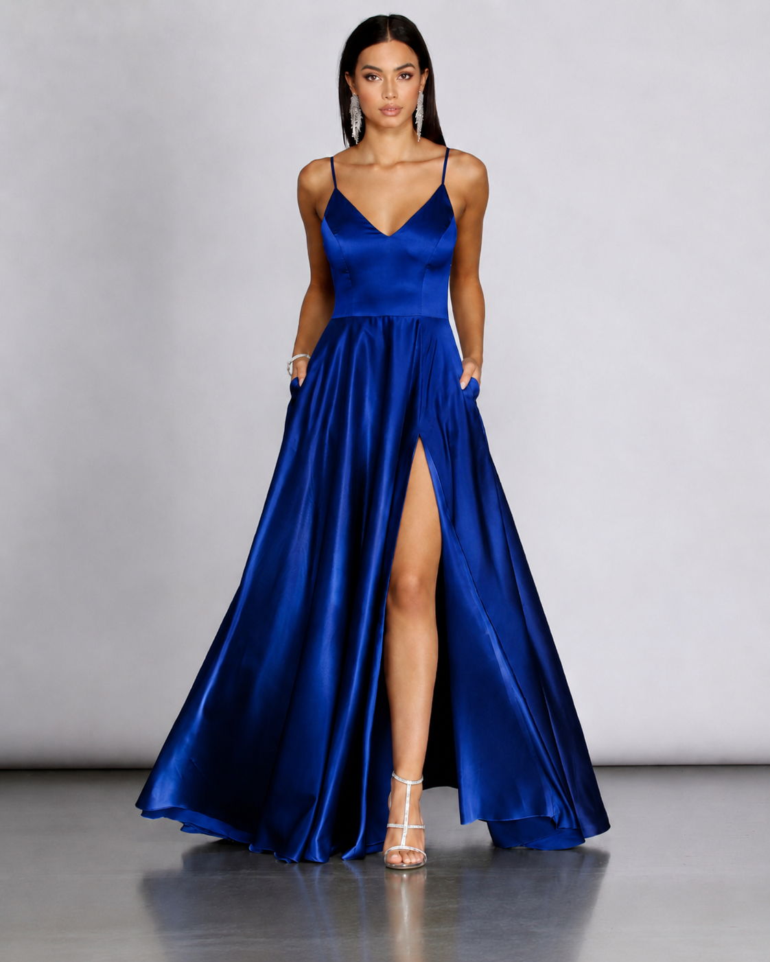 Spaghetti Strap A-Line Formal Dress – Side Slit Evening Gown