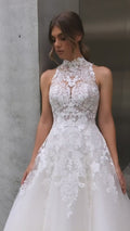High-Neck Lace A-Line Wedding Dress
