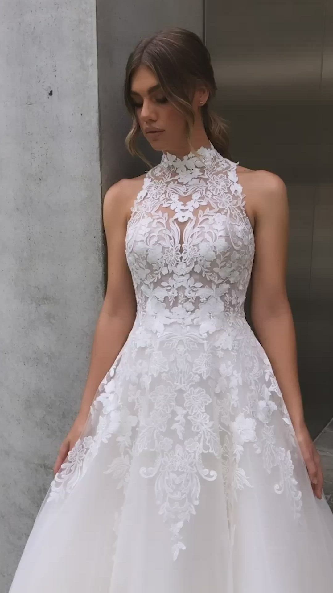 High-Neck Lace A-Line Wedding Dress