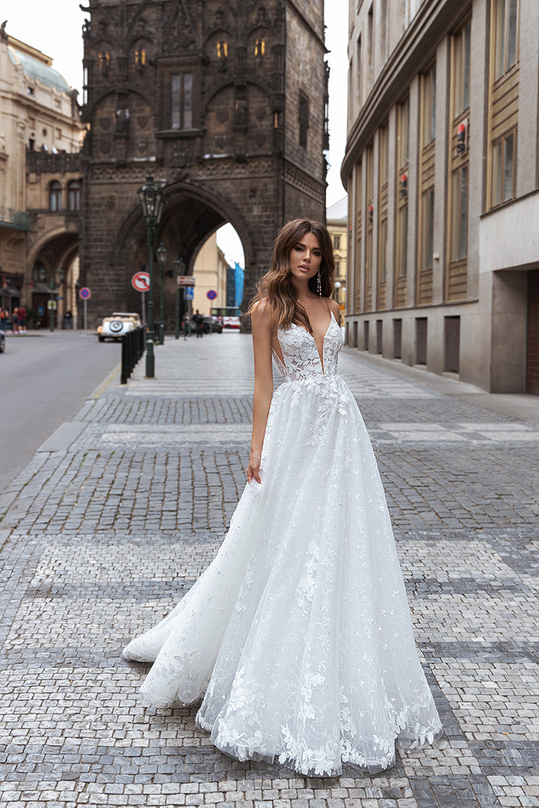 Deep V Lace A-Line Wedding Dress - Only Love Bridal Store