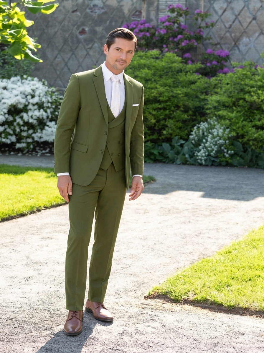 Olive Green Men’s 3-Piece Suit