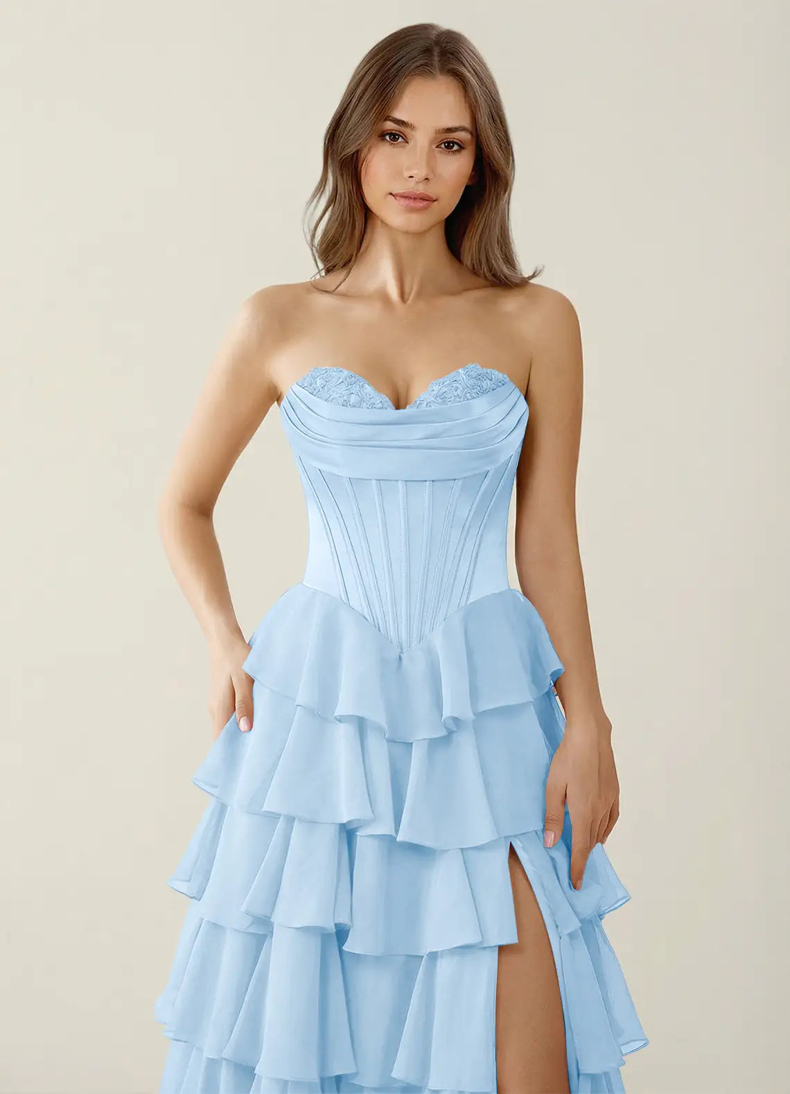 Strapless Tiered Ball Gown – Corset Formal Dress