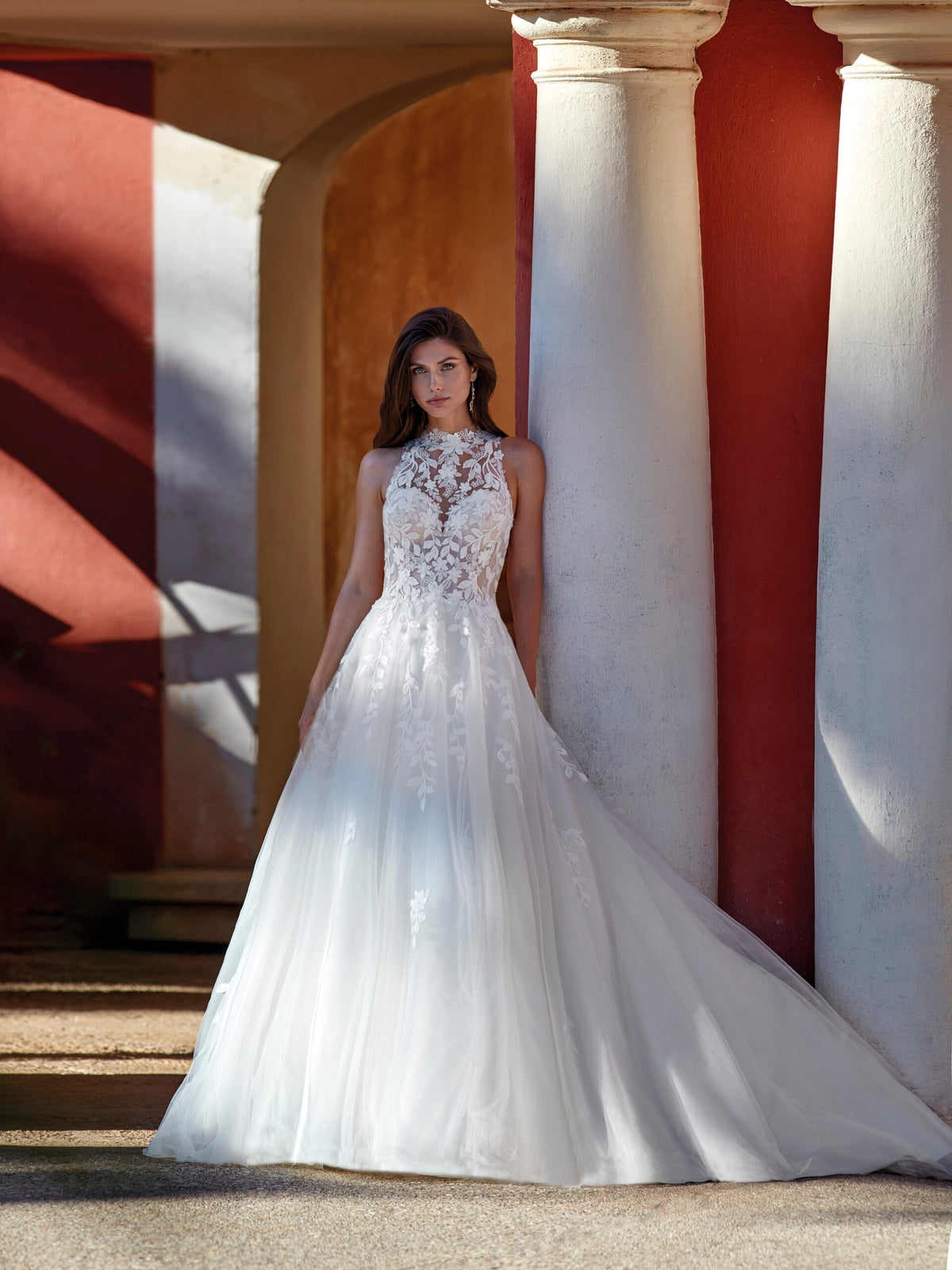 High-Neck Lace A-Line Wedding Dress