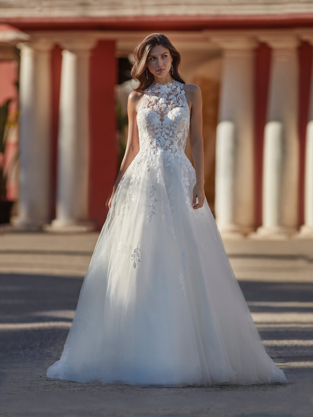 High-Neck Lace A-Line Wedding Dress