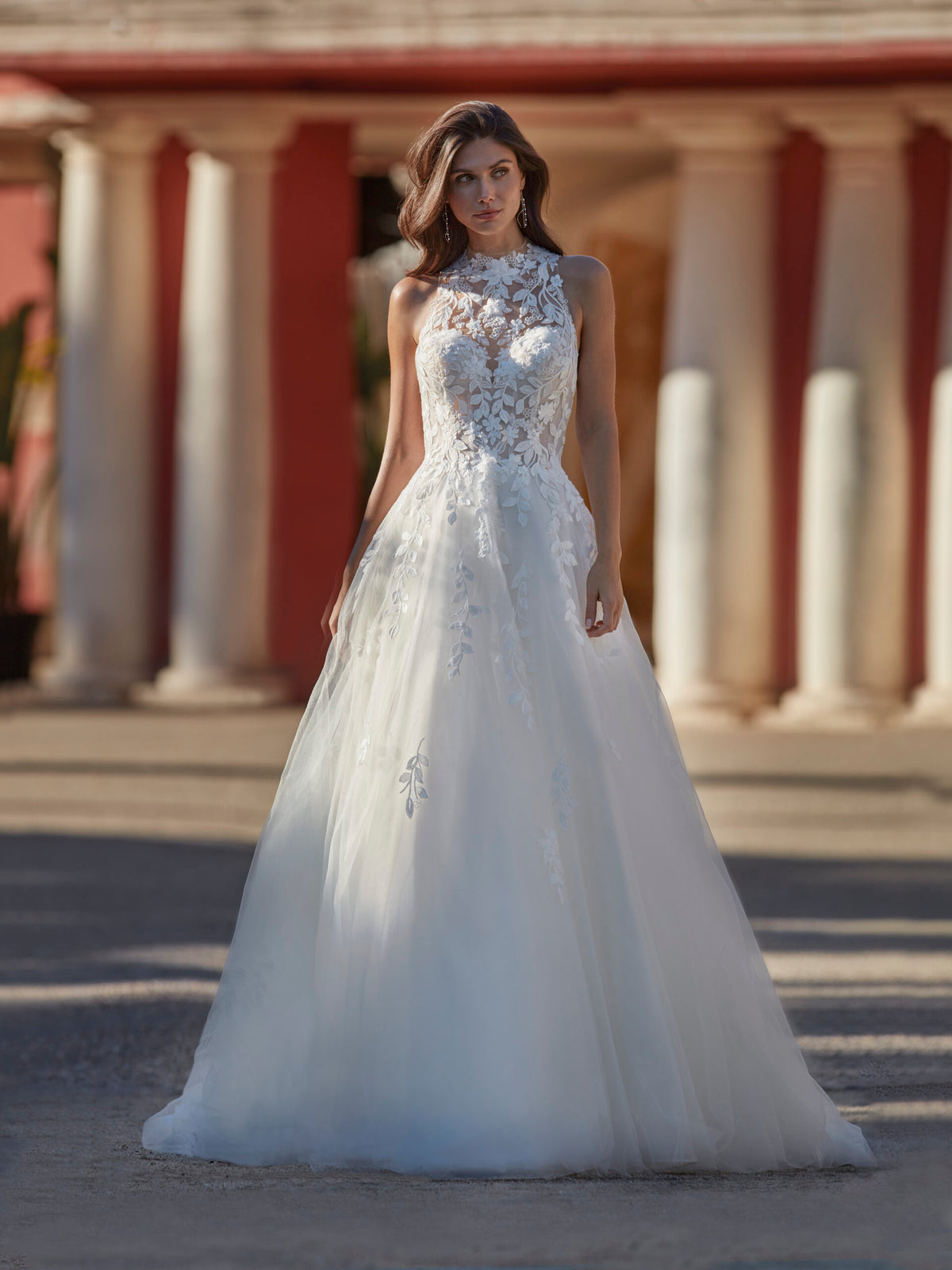 High-Neck Lace A-Line Wedding Dress