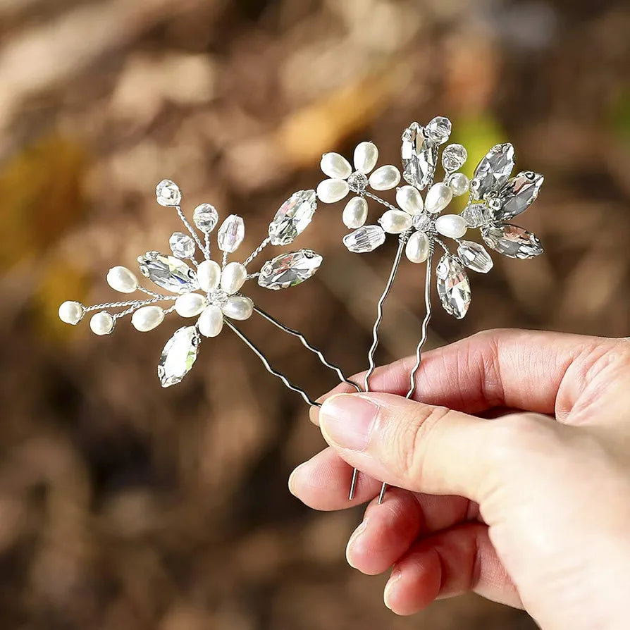 Pearl & Crystal Floral 2pcs Bridal Hair Pins