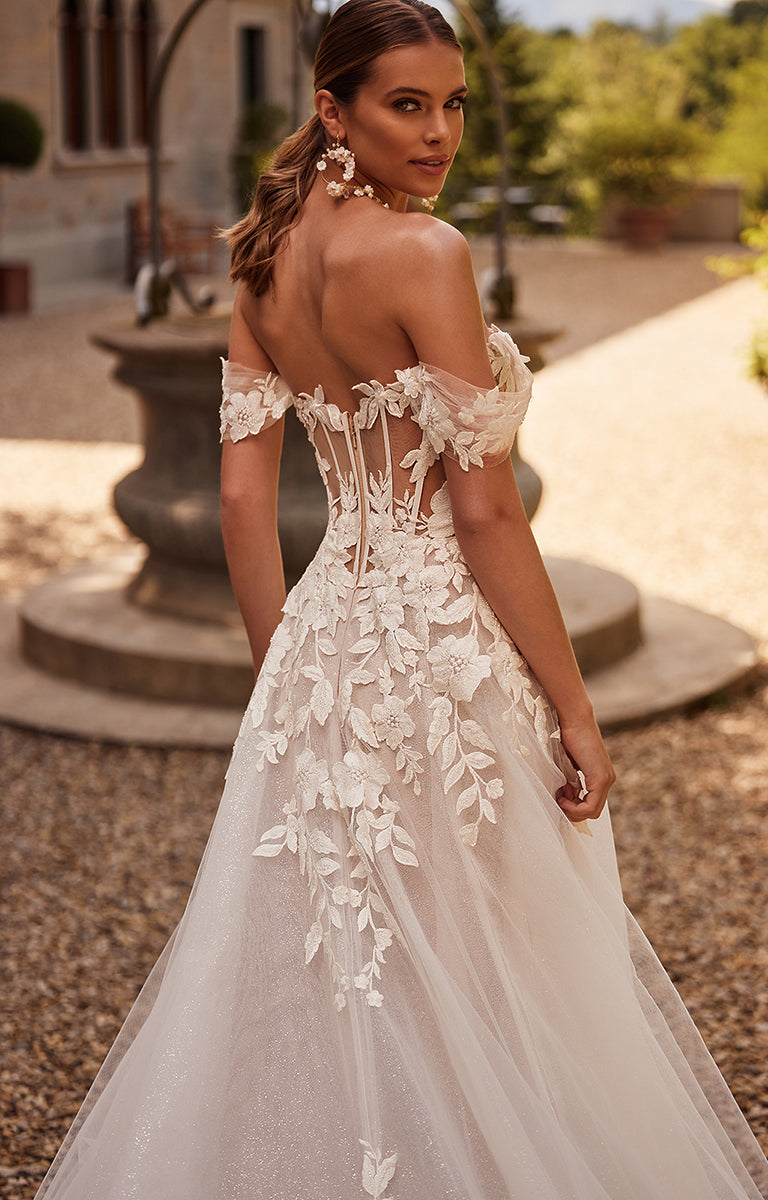 Off-Shoulder Lace Ball Gown Wedding Dress