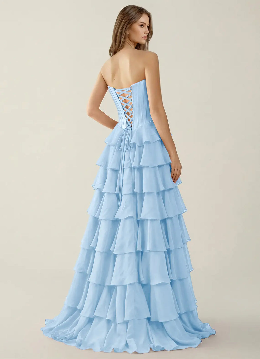 Strapless Tiered Ball Gown – Corset Formal Dress
