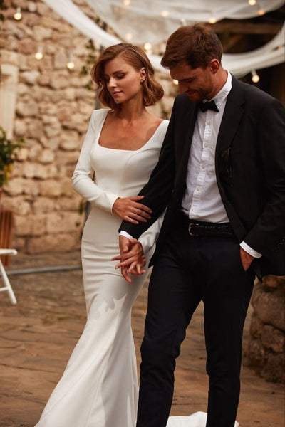 Square Neck Column Bridal Gown - Only Love Bridal Store
