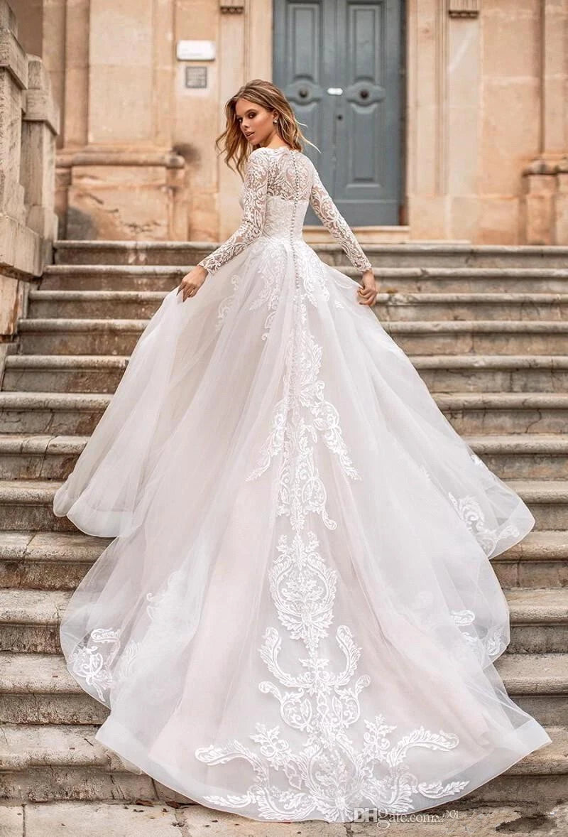 Elegant High Neck Long Sleeve Ball Gown Wedding Dress - Only Love Bridal Store