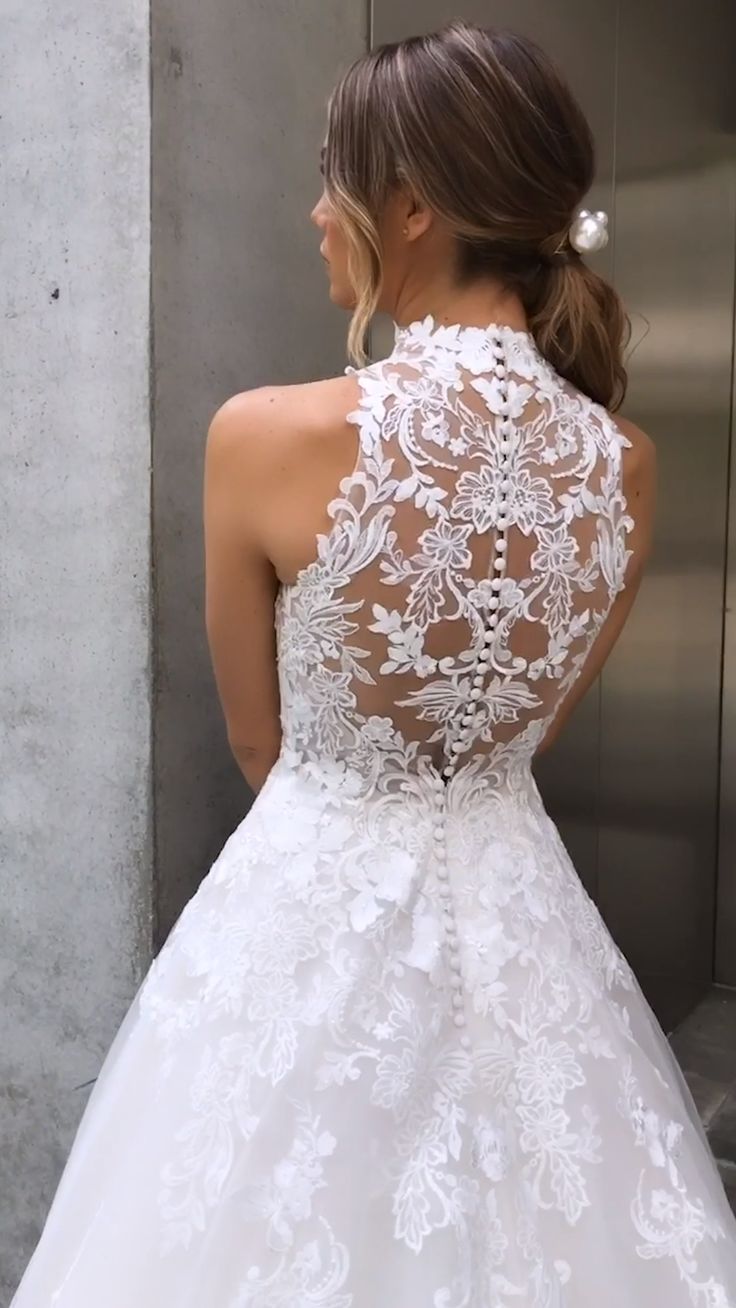 High-Neck Lace A-Line Wedding Dress