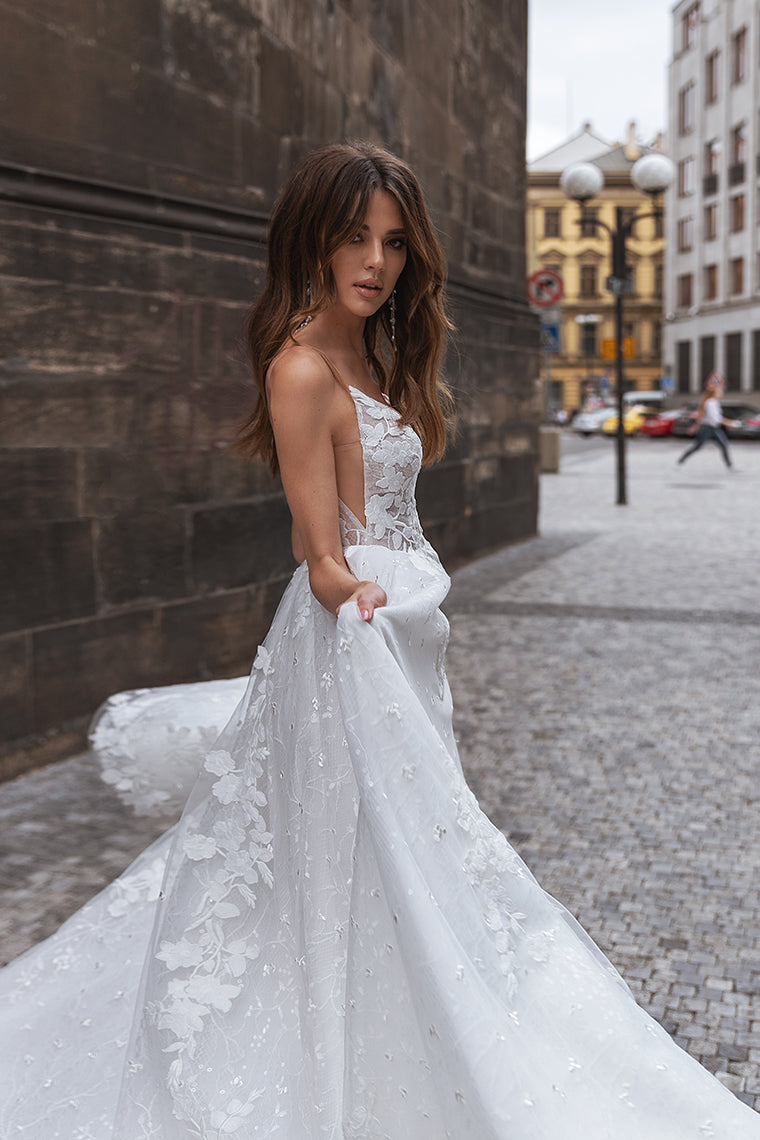 Deep V Lace A-Line Wedding Dress - Only Love Bridal Store