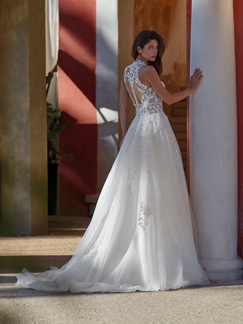 High-Neck Lace A-Line Wedding Dress