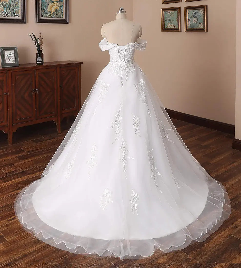 Off-Shoulder Cathedral Ball Gown Wedding Dress