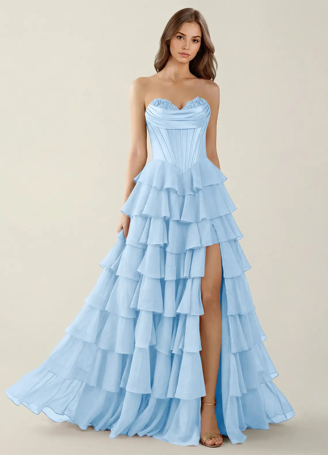 Strapless Tiered Ball Gown – Corset Formal Dress