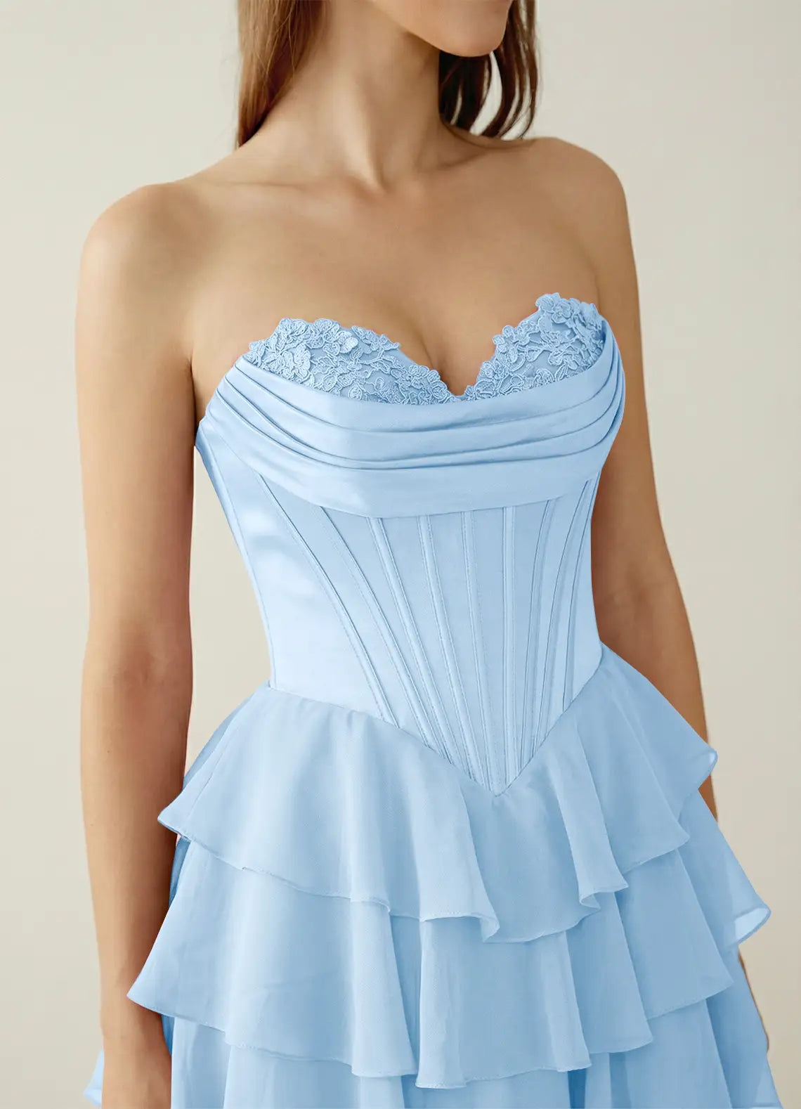 Strapless Tiered Ball Gown – Corset Formal Dress