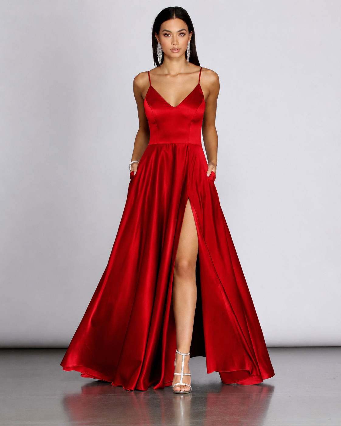 Spaghetti Strap A-Line Formal Dress – Side Slit Evening Gown