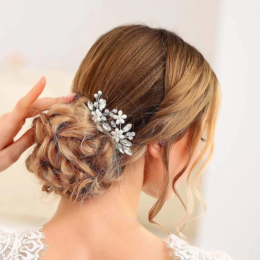 Pearl & Crystal Floral 2pcs Bridal Hair Pins