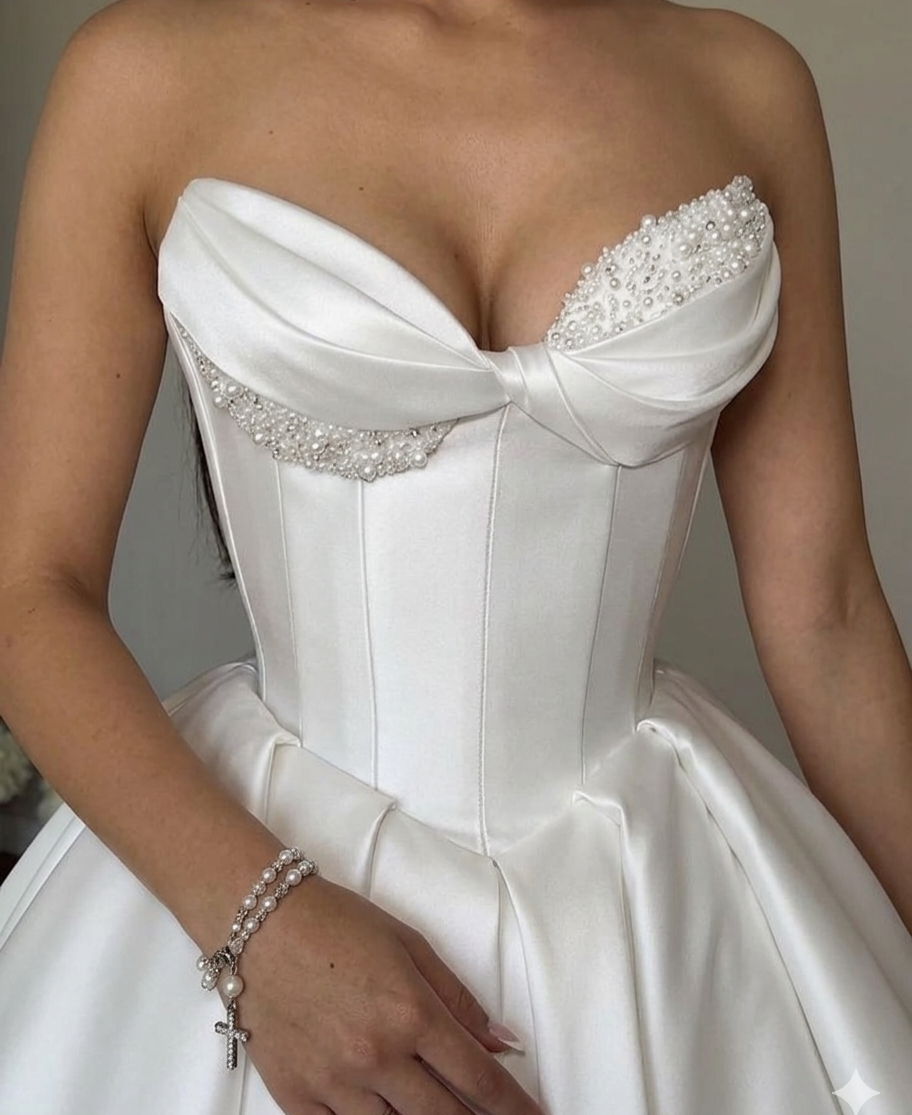 Strapless Ball Gown Wedding Dress – Satin Corset Bridal Gown