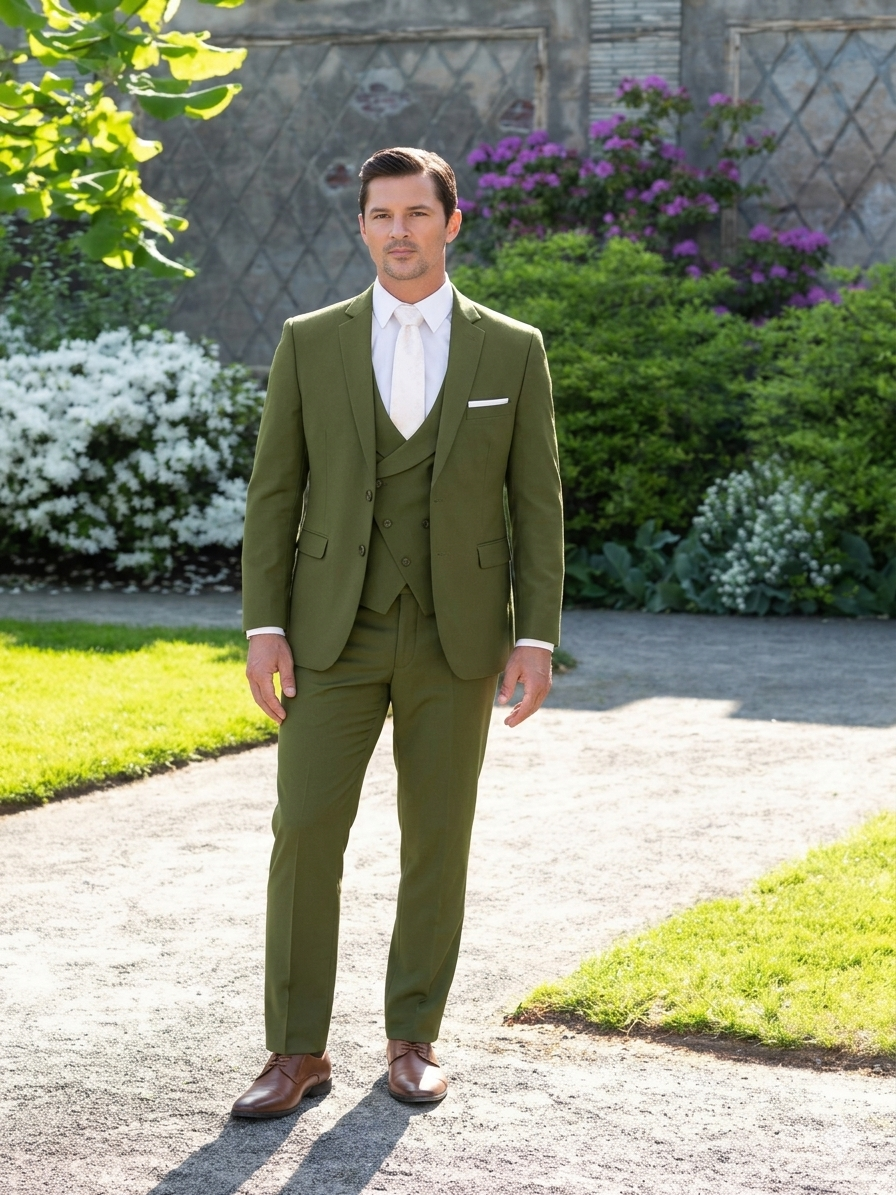 Olive Green Men’s 3-Piece Suit