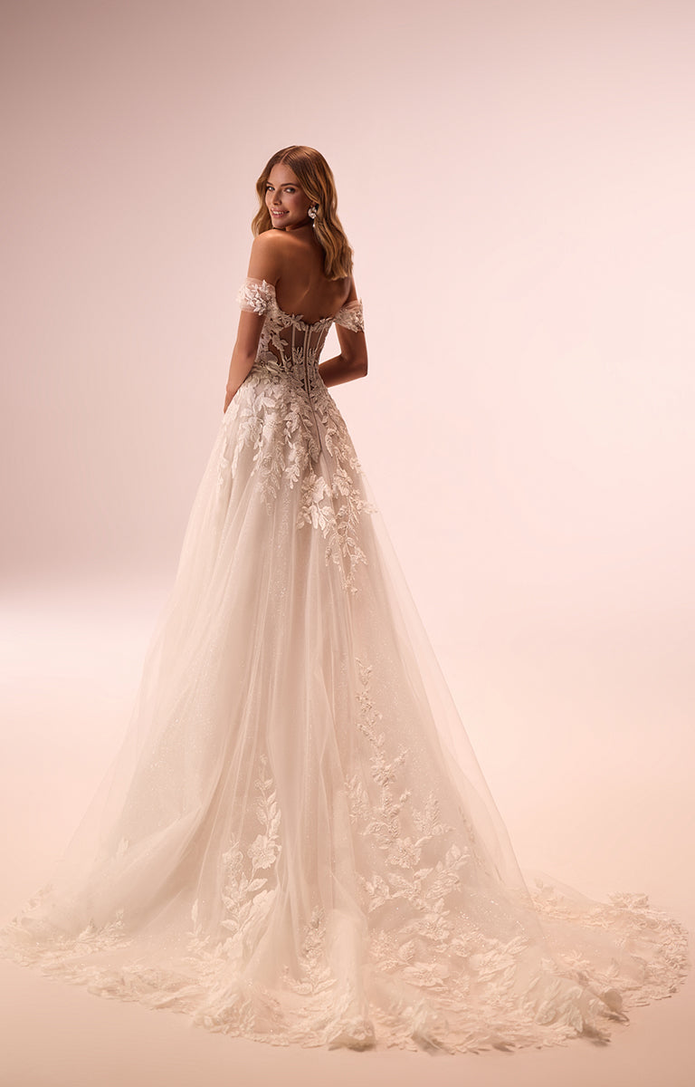 Off-Shoulder Lace Ball Gown Wedding Dress