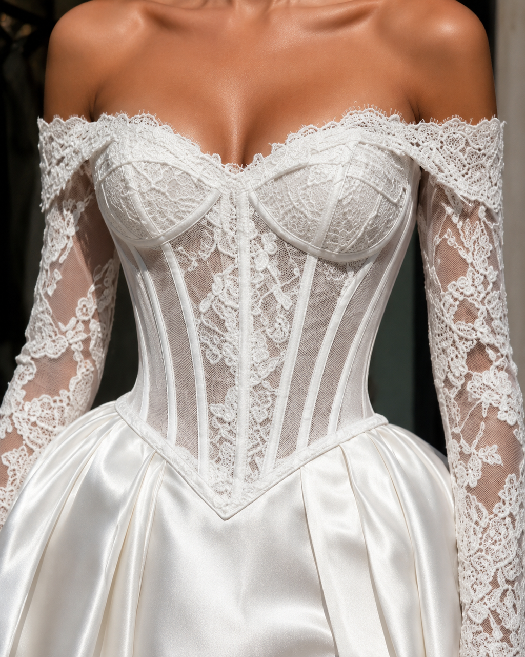 Off-Shoulder Satin Wedding Dress Lace Corset Dress