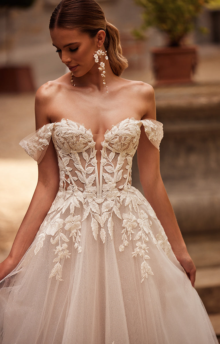 Off-Shoulder Lace Ball Gown Wedding Dress